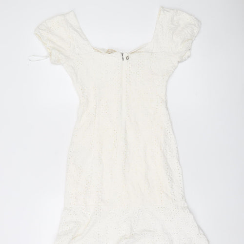 Guess Women White Cotton Puff Sleeve Sheath Dress Size 12