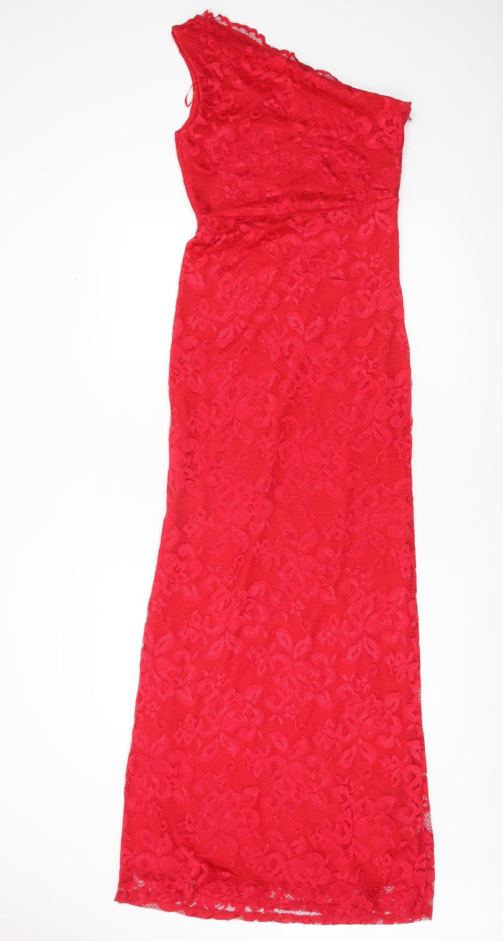 Lipsy Women’s Red Lace One Shoulder Long Sheath Dress UK 10