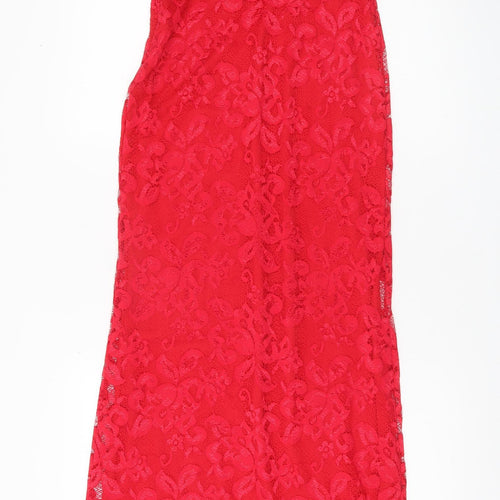Lipsy Women’s Red Lace One Shoulder Long Sheath Dress UK 10