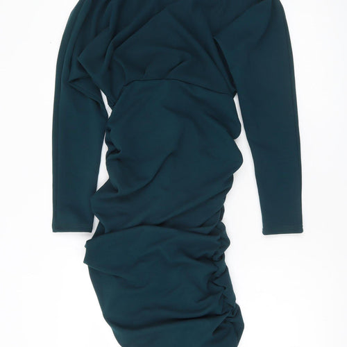 AX Paris Women’s Green Bodycon Ruched Asymmetric Dress Size 8
