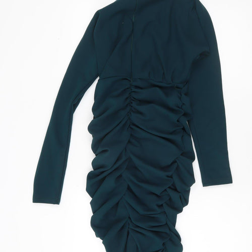 AX Paris Women’s Green Bodycon Ruched Asymmetric Dress Size 8