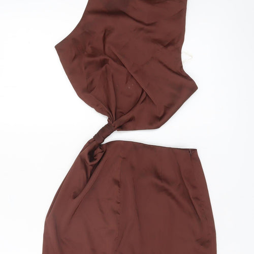 Oh Polly Women’s Brown Bodycon Halter Mini Dress UK 8 Partywear