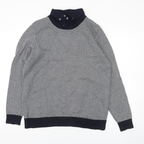 George Men’s Navy Blue Collared Pullover Jumper L Cotton