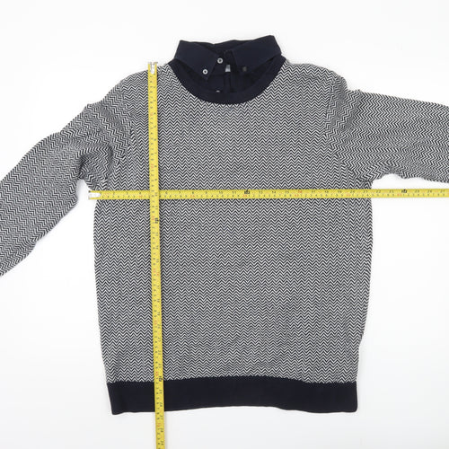 George Men’s Navy Blue Collared Pullover Jumper L Cotton