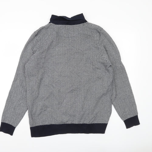 George Men’s Navy Blue Collared Pullover Jumper L Cotton