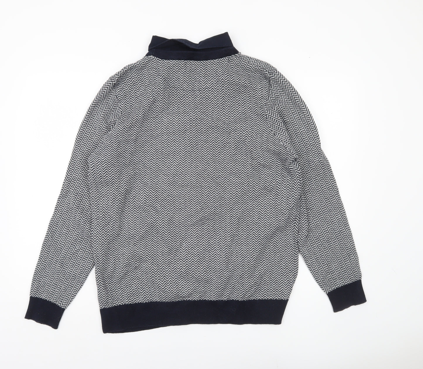George Men’s Navy Blue Collared Pullover Jumper L Cotton