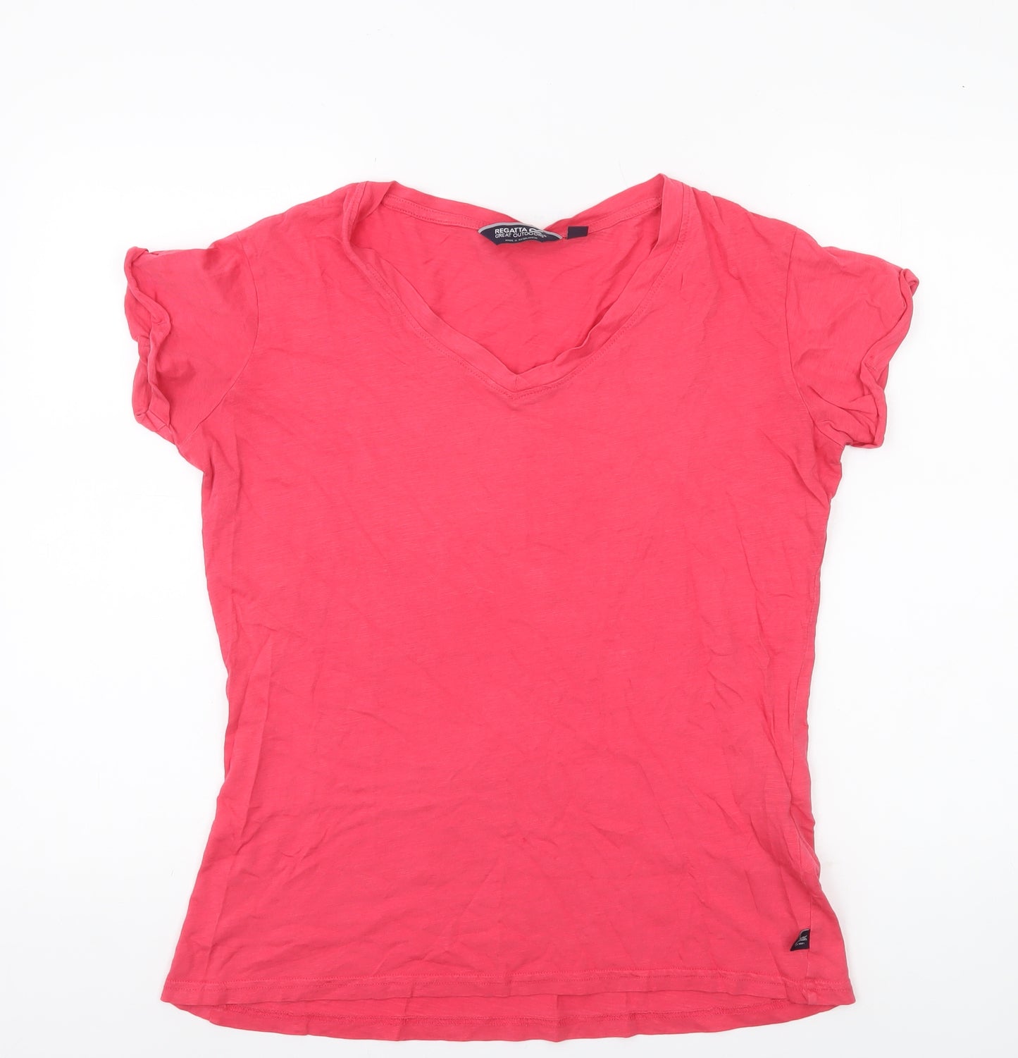 Regatta Womens Pink V-Neck Cotton T-Shirt Size 12 Casual Lightweight