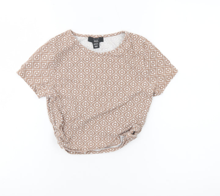 New Look Girls Brown Geometric T-Shirt Age 12-13 Years Cotton Blend