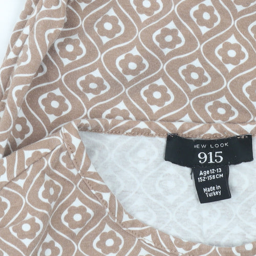 New Look Girls Brown Geometric T-Shirt Age 12-13 Years Cotton Blend