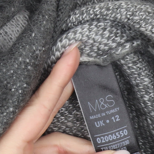 Marks and Spencer Womens Grey Floral Knit Jumper UK 12 Long Sleeve