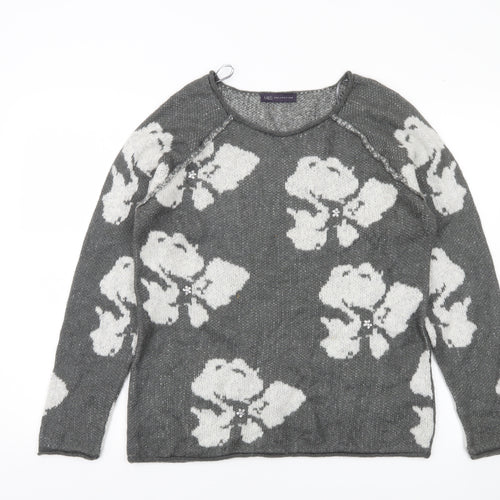Marks and Spencer Womens Grey Floral Knit Jumper UK 12 Long Sleeve