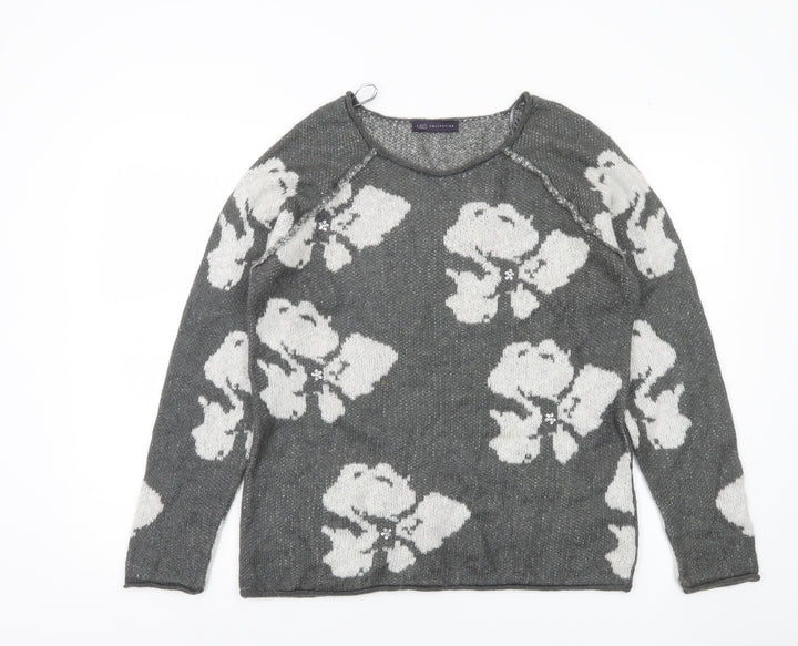 Marks and Spencer Womens Grey Floral Knit Jumper UK 12 Long Sleeve