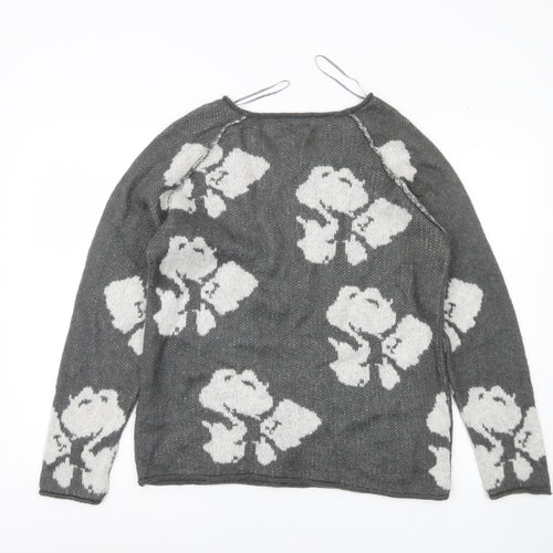 Marks and Spencer Womens Grey Floral Knit Jumper UK 12 Long Sleeve