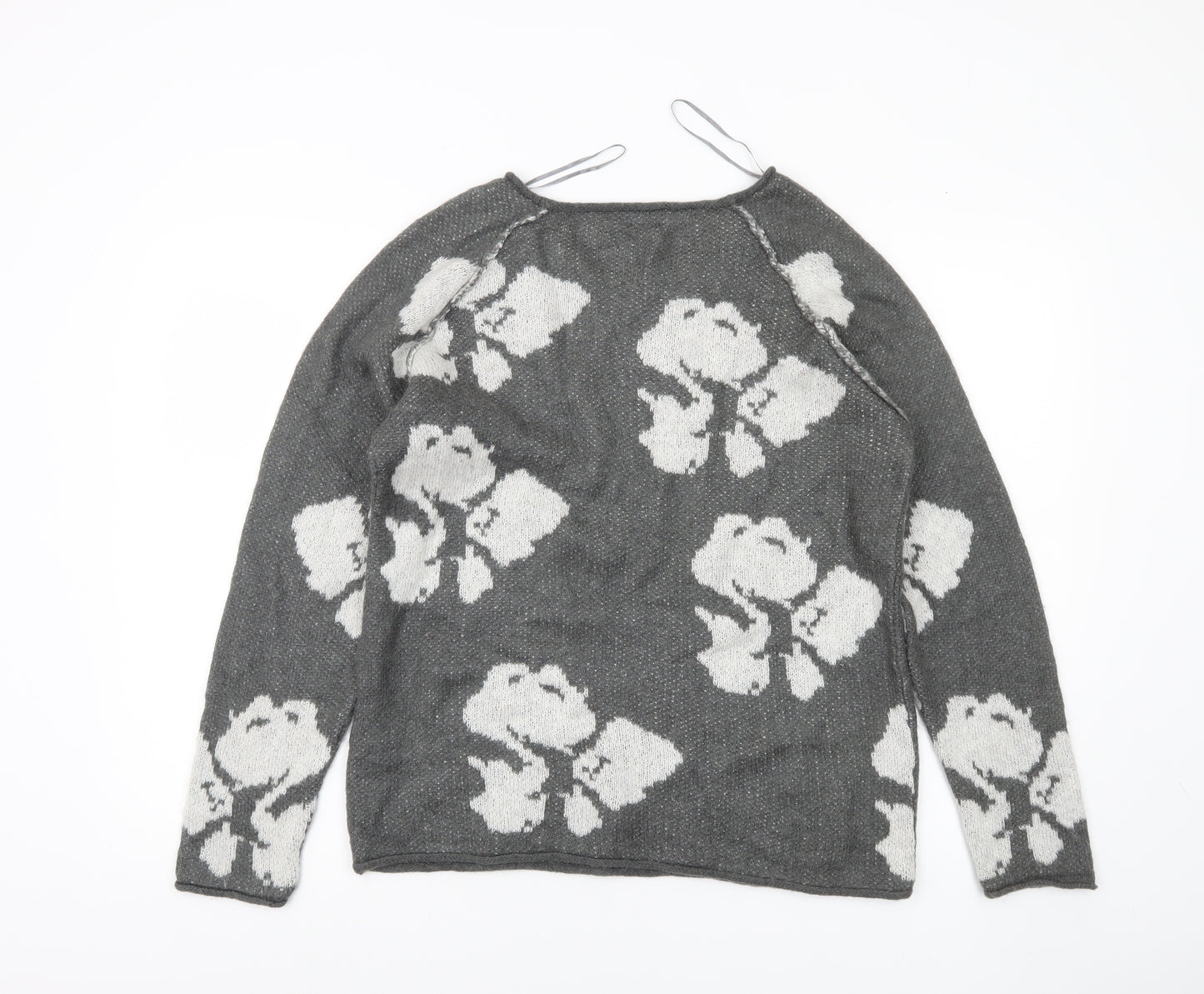 Marks and Spencer Womens Grey Floral Knit Jumper UK 12 Long Sleeve