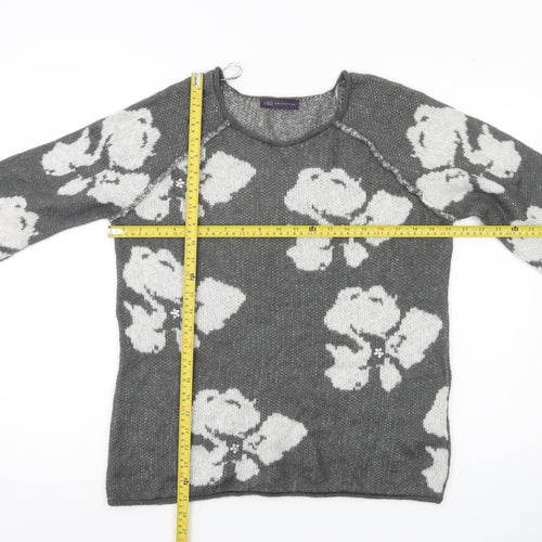 Marks and Spencer Womens Grey Floral Knit Jumper UK 12 Long Sleeve