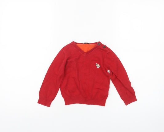 Paul Smith Boys Red V-Neck Pullover Jumper 2 Years Long Sleeve Cotton