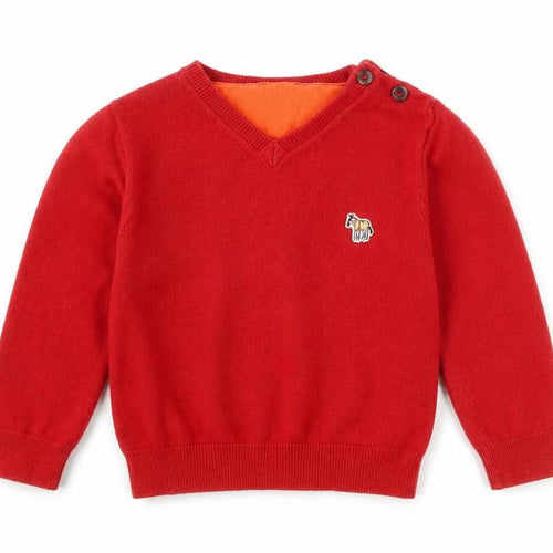 Paul Smith Boys Red V-Neck Pullover Jumper 2 Years Long Sleeve Cotton
