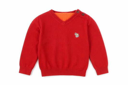 Paul Smith Boys Red V-Neck Pullover Jumper 2 Years Long Sleeve Cotton