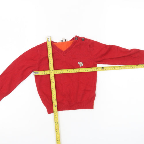 Paul Smith Boys Red V-Neck Pullover Jumper 2 Years Long Sleeve Cotton