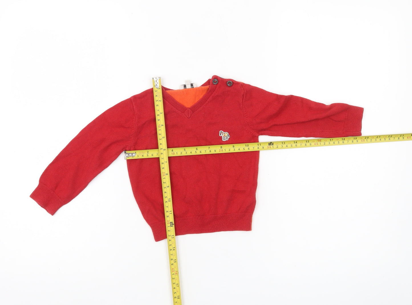 Paul Smith Boys Red V-Neck Pullover Jumper 2 Years Long Sleeve Cotton