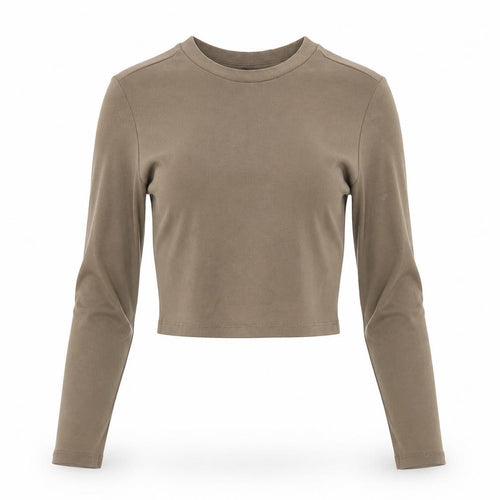 Zara Women Brown Cropped Slim Fit Long Sleeve T-Shirt Size S