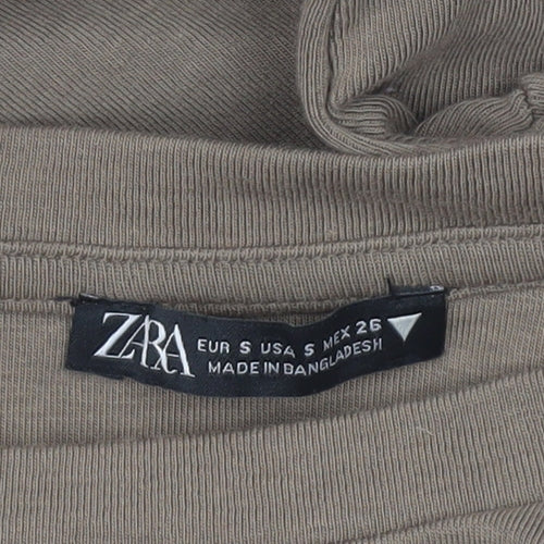 Zara Women Brown Cropped Slim Fit Long Sleeve T-Shirt Size S
