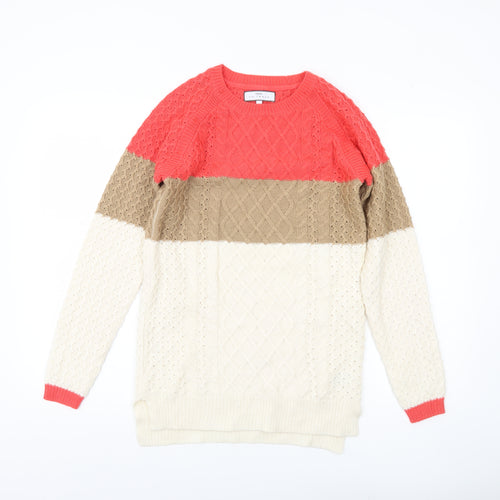 Next Womens Beige Red Brown Size 6 Cable Knit Pullover Jumper