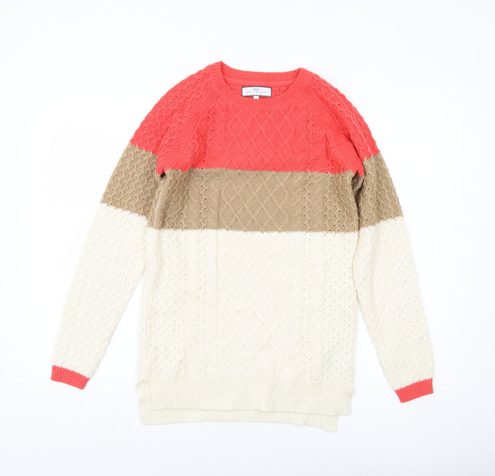 Next Womens Beige Red Brown Size 6 Cable Knit Pullover Jumper