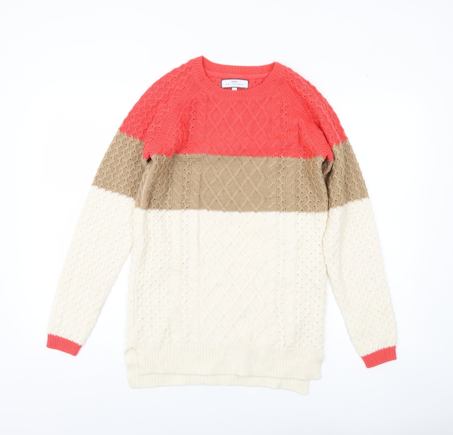 Next Womens Beige Red Brown Size 6 Cable Knit Pullover Jumper