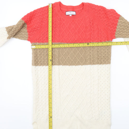 Next Womens Beige Red Brown Size 6 Cable Knit Pullover Jumper