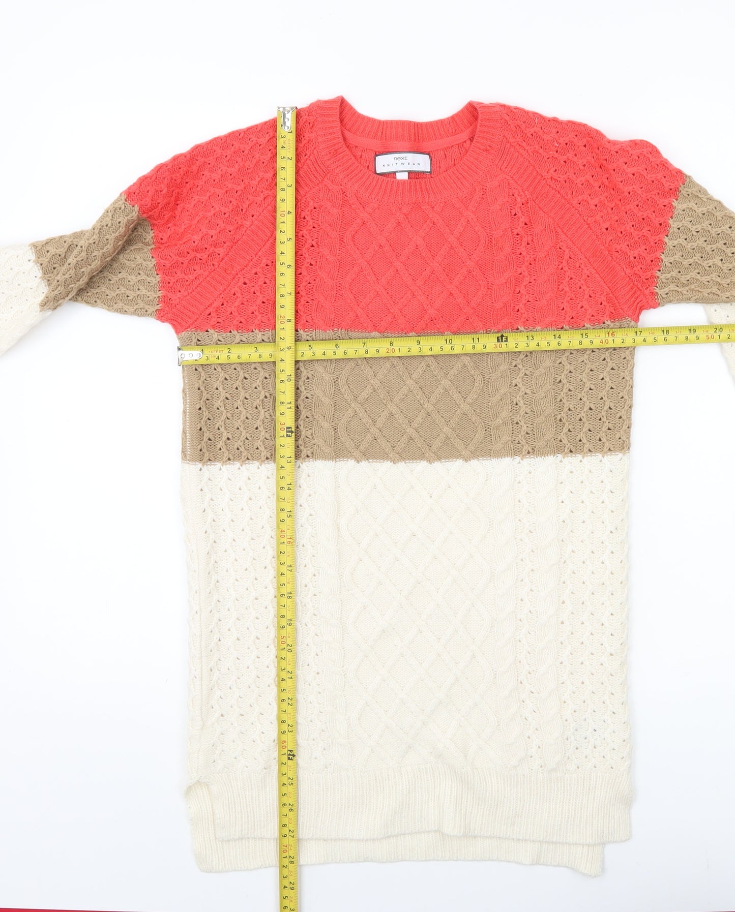 Next Womens Beige Red Brown Size 6 Cable Knit Pullover Jumper