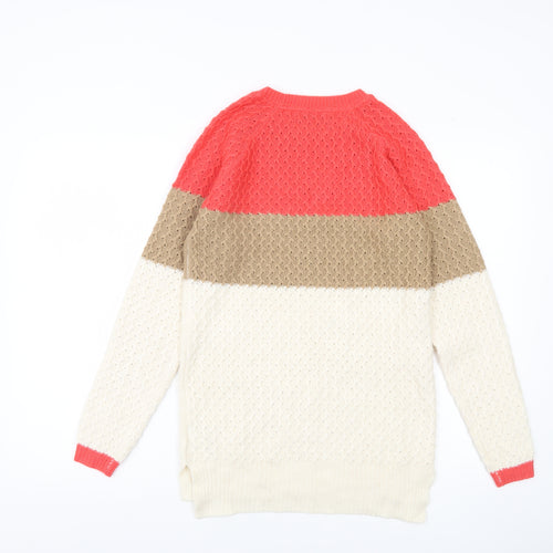 Next Womens Beige Red Brown Size 6 Cable Knit Pullover Jumper