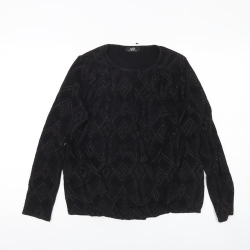 Wallis Womens Black Glitter Geometric Long Sleeve Tunic Blouse Size S
