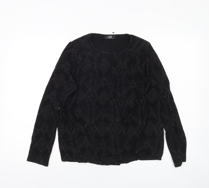 Wallis Womens Black Glitter Geometric Long Sleeve Tunic Blouse Size S