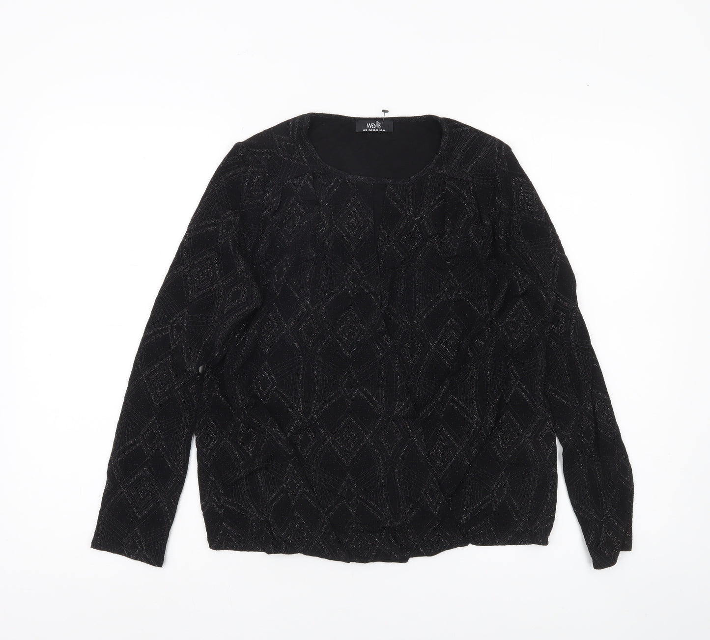 Wallis Womens Black Glitter Geometric Long Sleeve Tunic Blouse Size S