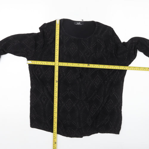 Wallis Womens Black Glitter Geometric Long Sleeve Tunic Blouse Size S