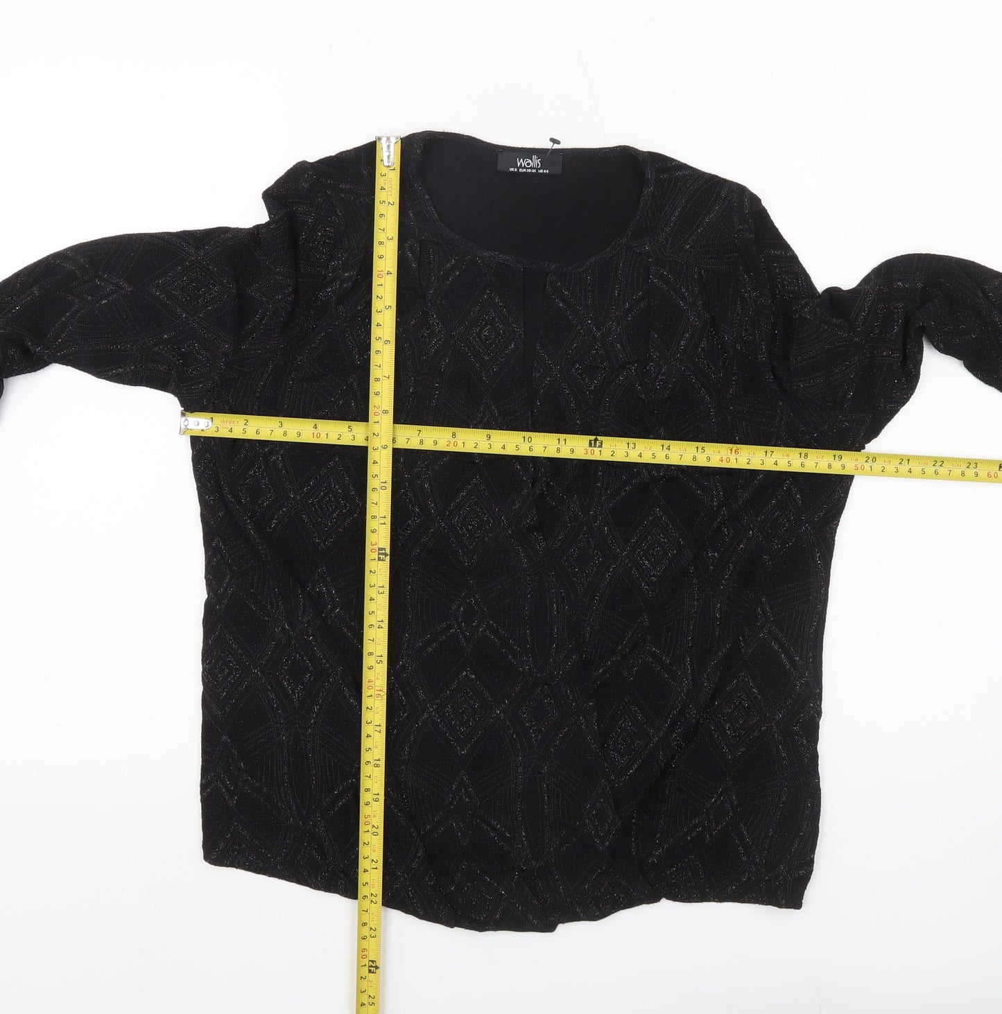 Wallis Womens Black Glitter Geometric Long Sleeve Tunic Blouse Size S