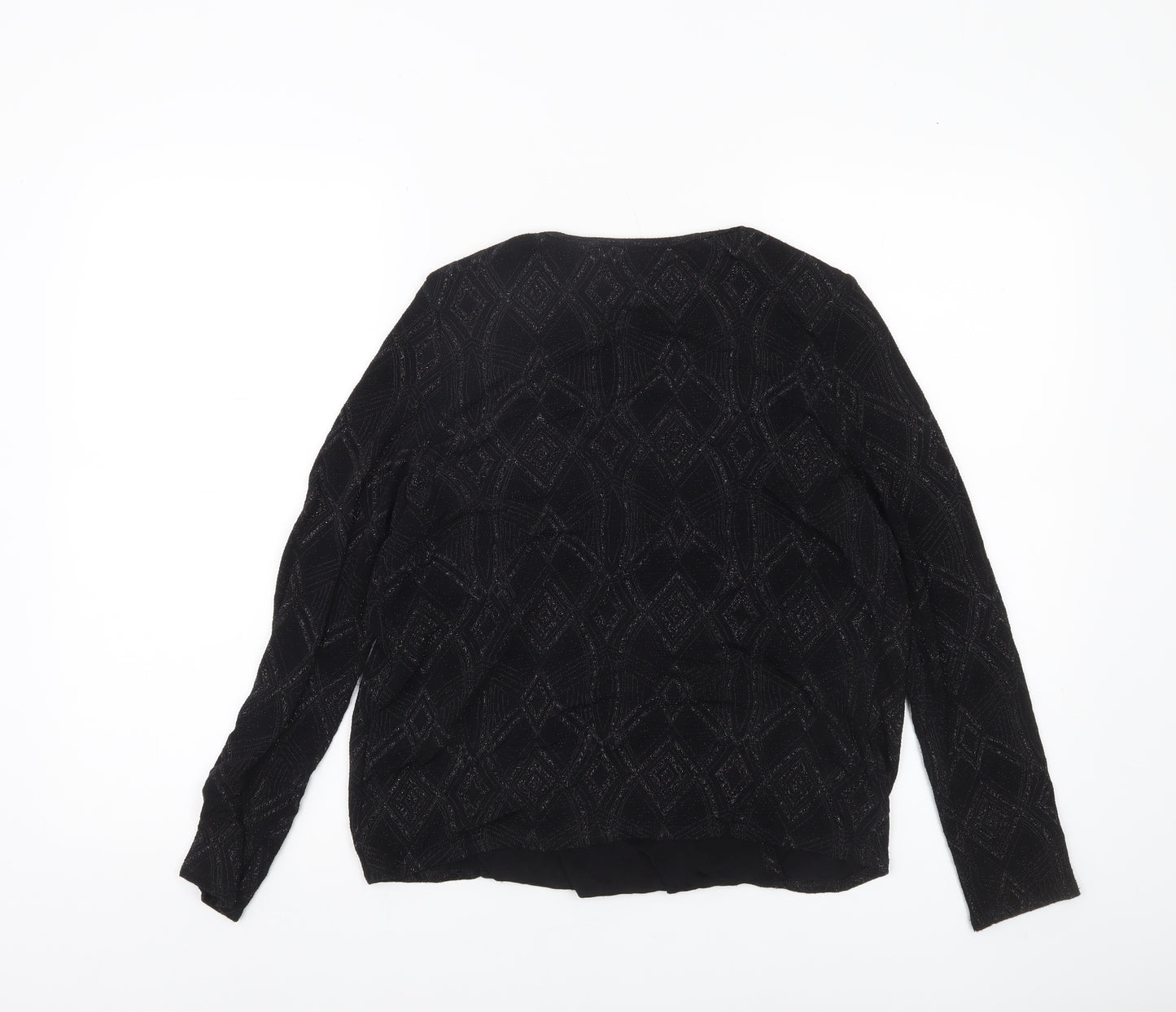 Wallis Womens Black Glitter Geometric Long Sleeve Tunic Blouse Size S