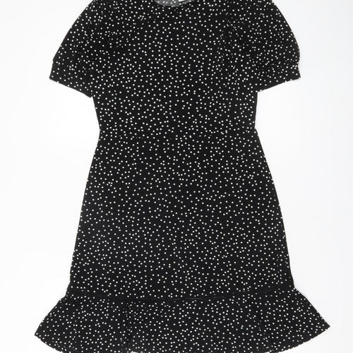 Warehouse Women’s Black Polka Dot Shift Dress Size 10 Short Sleeve