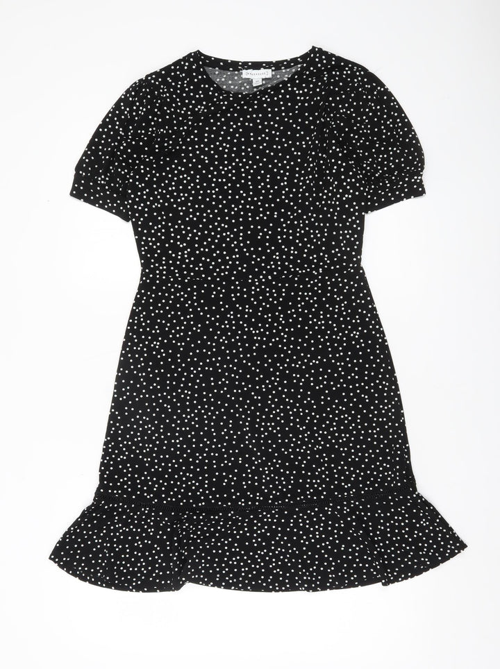 Warehouse Women’s Black Polka Dot Shift Dress Size 10 Short Sleeve