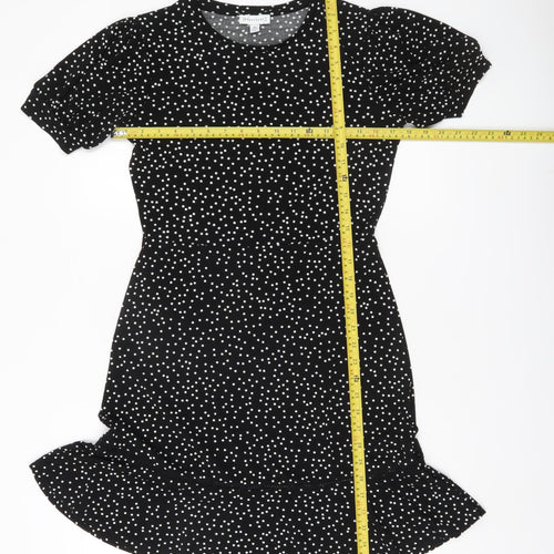 Warehouse Women’s Black Polka Dot Shift Dress Size 10 Short Sleeve