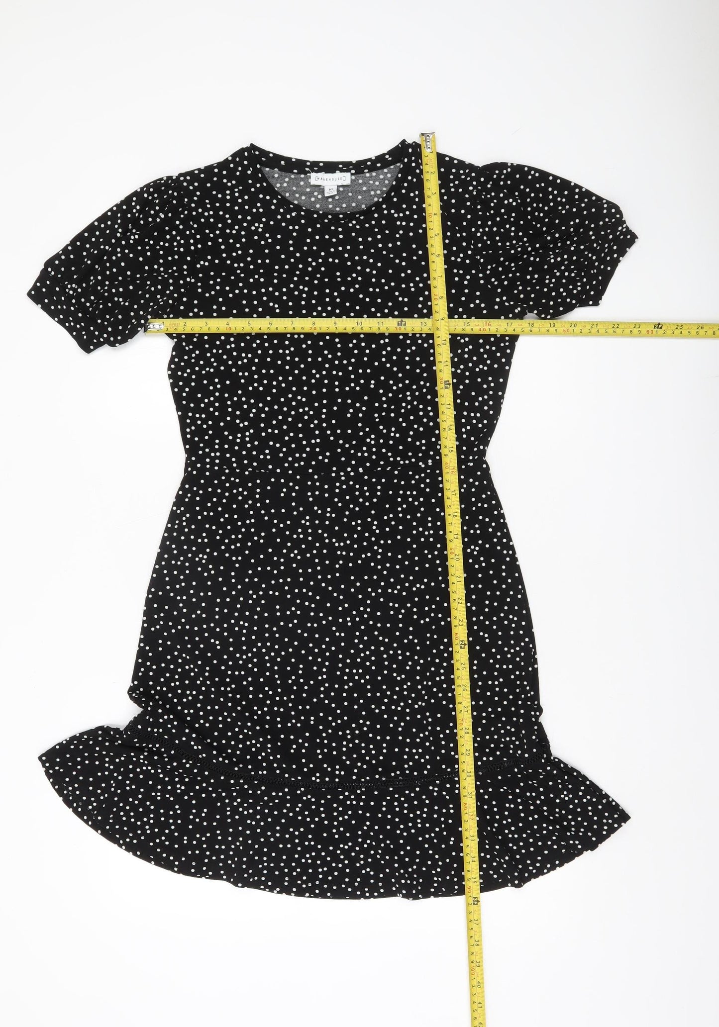 Warehouse Women’s Black Polka Dot Shift Dress Size 10 Short Sleeve