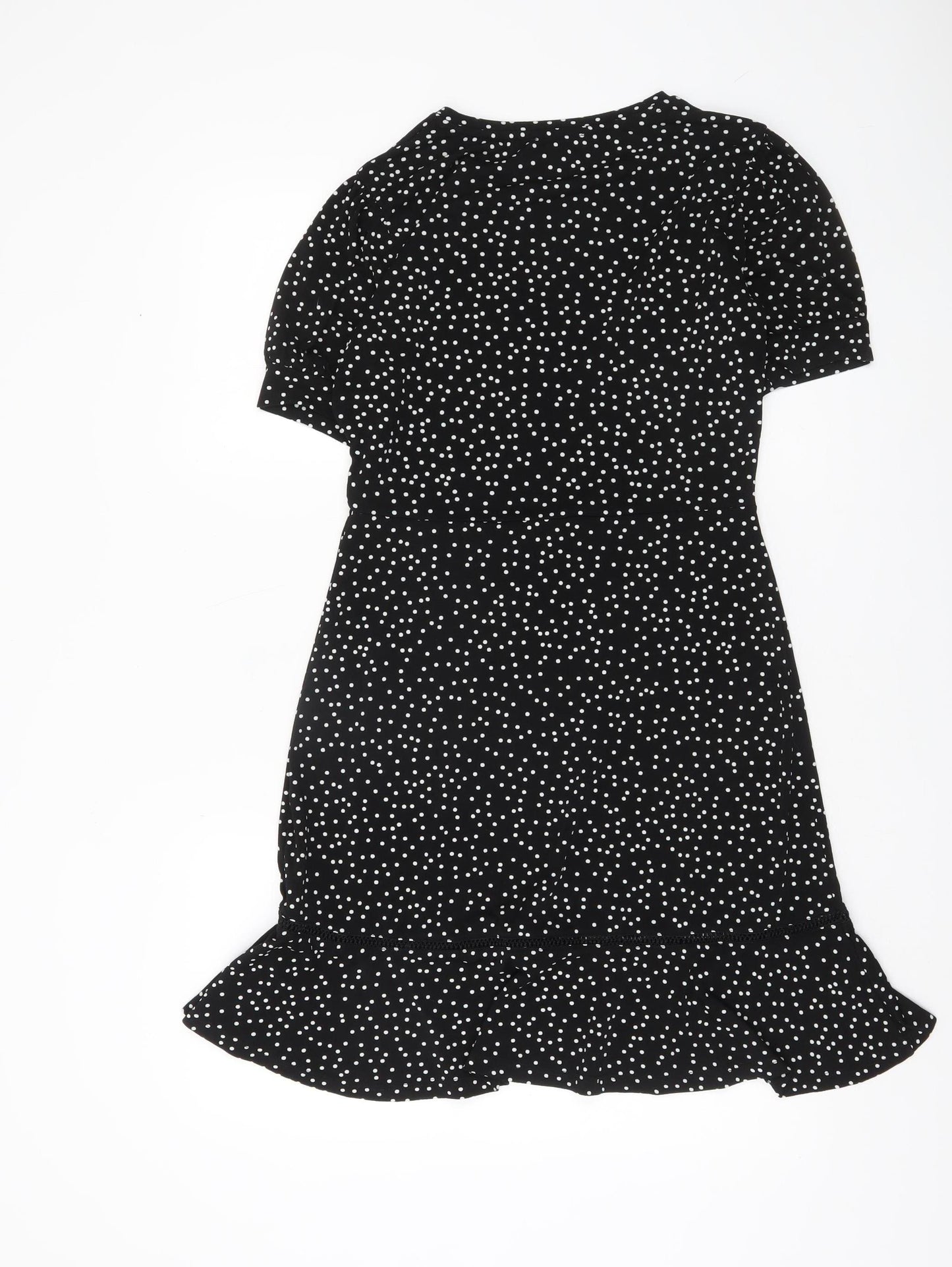 Warehouse Women’s Black Polka Dot Shift Dress Size 10 Short Sleeve