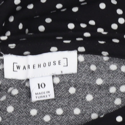 Warehouse Women’s Black Polka Dot Shift Dress Size 10 Short Sleeve