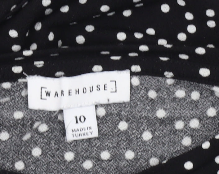 Warehouse Women’s Black Polka Dot Shift Dress Size 10 Short Sleeve