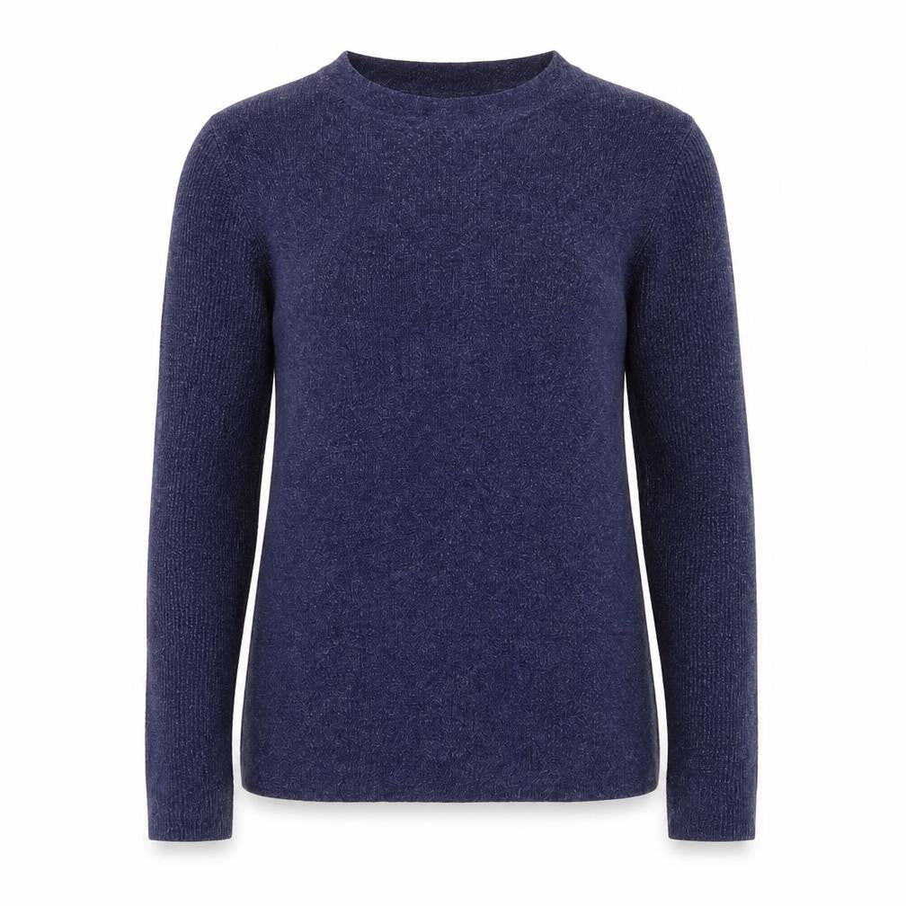 Front view of Forcast women’s purple crew neck knit jumper, size UK 12, long sleeve