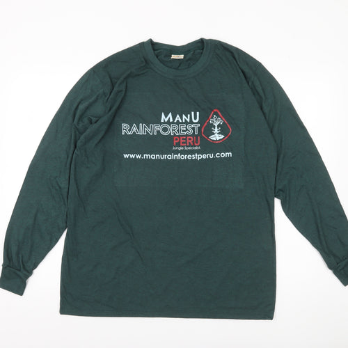 Machu Picchu Men's Green L Long Sleeve Graphic T-Shirt Casual