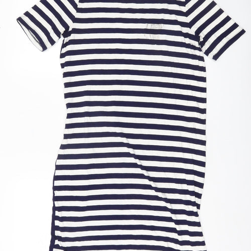 Tu Women’s Navy White Stripe T-Shirt Dress Size 14 Asymmetric Belted