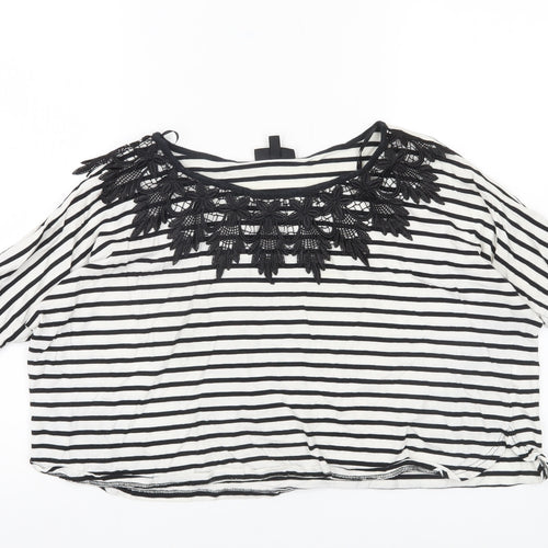 Topshop Women's Black White Striped Crochet Neck Blouse Size 8