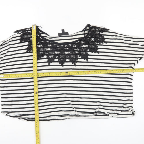 Topshop Women's Black White Striped Crochet Neck Blouse Size 8